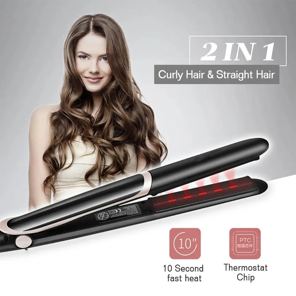 Straighteners 2 in 1 Hair Straightener Curler Hair Flat Iron Negative Ion Infrared Hair Curling Iron Corrugation LED Display for Dry Wet Hair