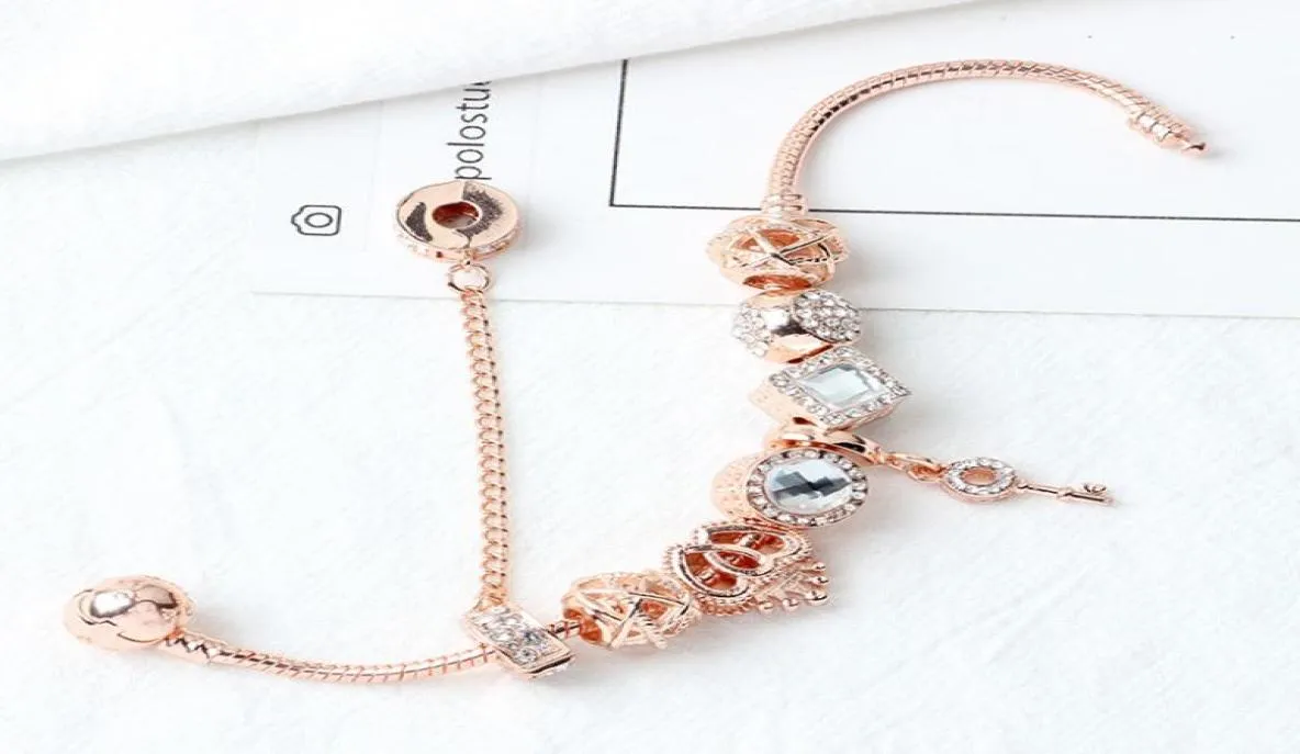 Partihandel-New Rose Gold Diamond Key Armband DIY Lady Armband för stilsmycken4286899