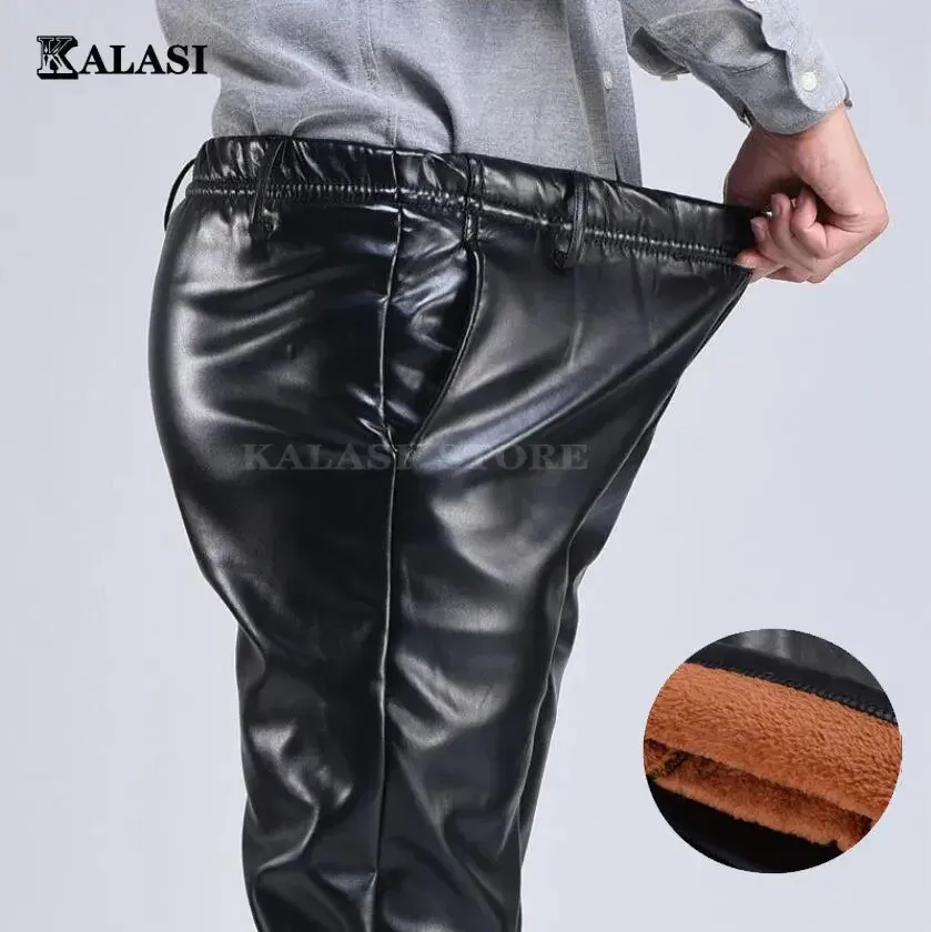 Sonbahar Kış Men Deri Pantolon Akıllı Günlük Erkek Pu Sahte Pantolon Artı Boyut 231225