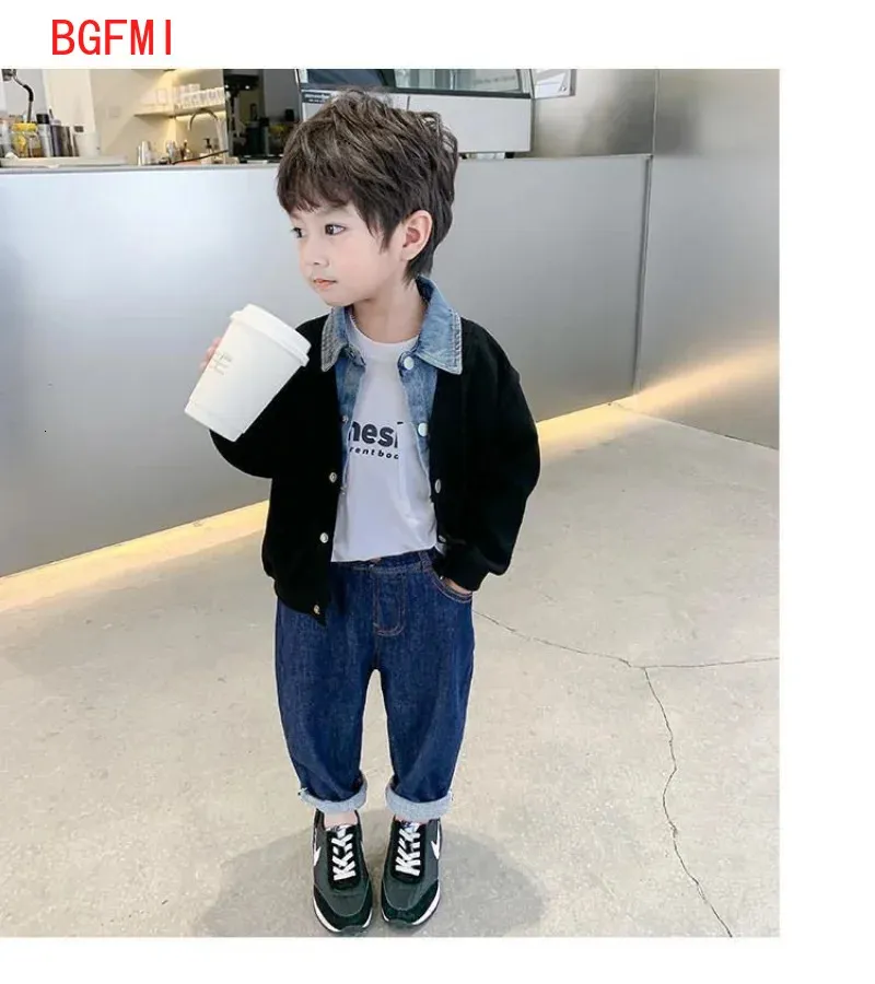 Spring Autumn Boys' Coat Denim Collar Patchwork Top Fake Two Shirts Kids Outerwear children's clothing 2-8 Years Jackets Coats 231225