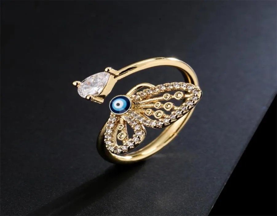 Womens Ring European and American style personality fashion simple hollow butterfly open Gold Plated rings copper micro set cubic 8608231