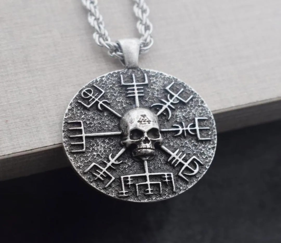 Sanlan 12stnora vikingar växlar Vegvisir med skalle halsband amulet7445640