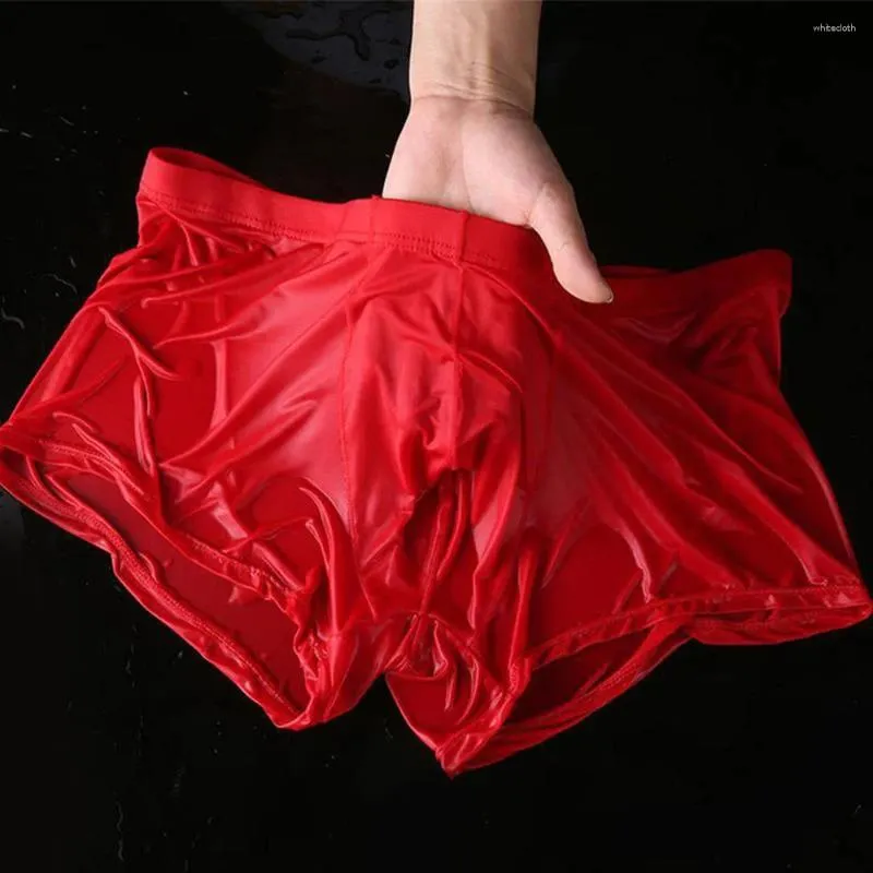 Underbyxor sexig våt transparent underkläder för män trosor boxare tunna fasta färg shorts stammar man boxer och