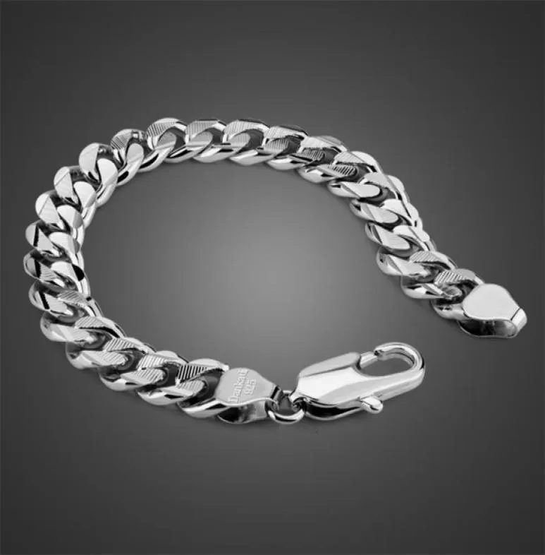 100 srebrna moda biżuterii 925 Srebrny srebrny men039s Łańcuch łączy gruby oryginalny czysty bransoletka Silver10 mm Mężczyźni Silver Jewe7573769