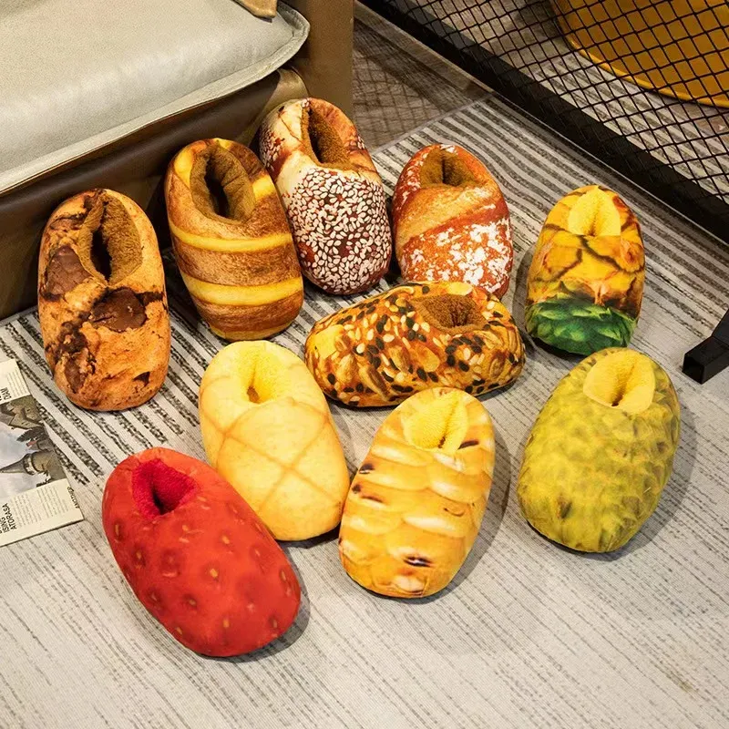 Kişiselleştirilmiş Yaratıcı Simülasyon Ekmek Tost Pamuk Terlik Paket Topuk Ev Yumuşak Sıcak Olmayan Sıcak Nefes Alabilir Kapalı Peluş Ayakkabılar