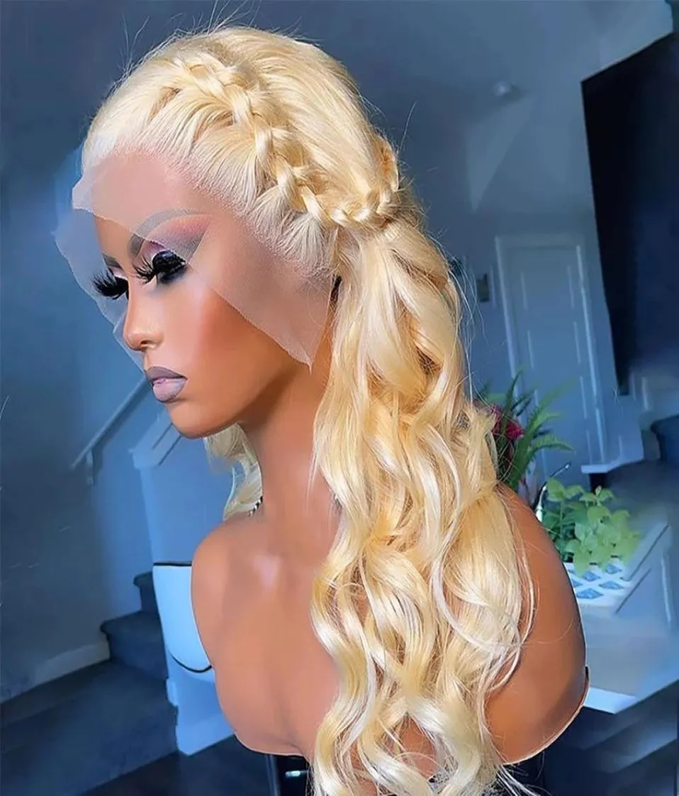 613 miodowe blondynki Brazylijskie ludzkie peruki włosy 250 gęstość fali ciała przezroczystą syntetyczną koronkową przednią perukę dla kobiet 8963384