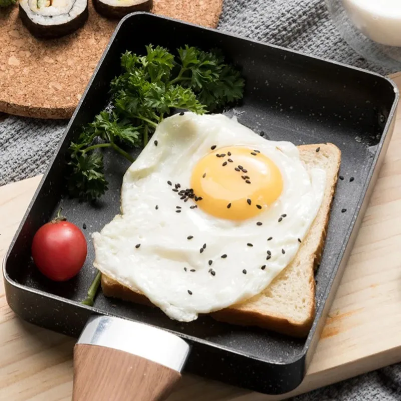 Poêle à omelette rectangulaire de Style japonais, œuf Tamagoyaki antiadhésif, pierre Maifan, poignée Anti-brûlure, petite friture adaptée 231226
