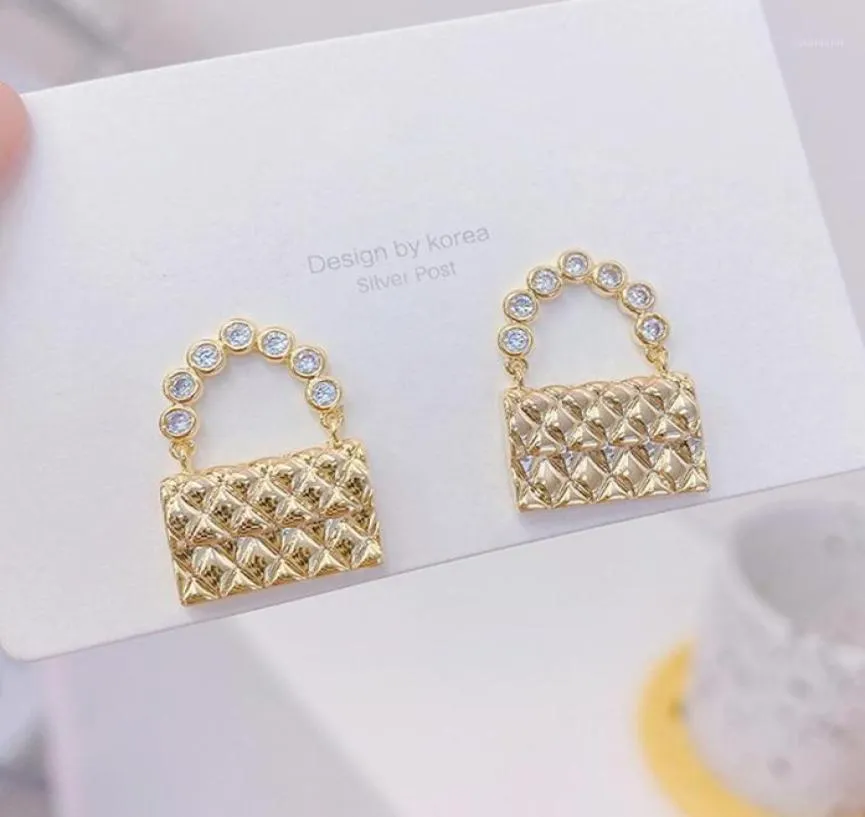 Stud Exquisite 14k Real Gold Small Handbag Women Earring Zircon Charm Earrings Wedding Jewelry Bijoux för Bridal Gift3458971