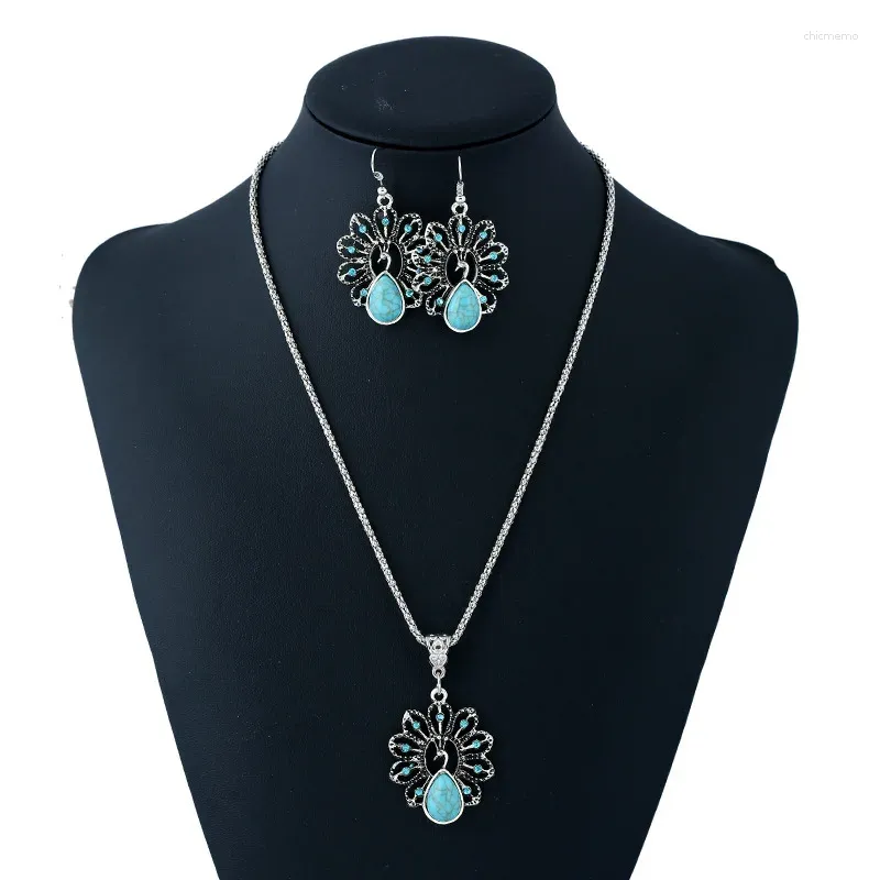 Ketting oorbellen set dames multi-stijl Turkoois hanger en mooie vlinder hartvorm