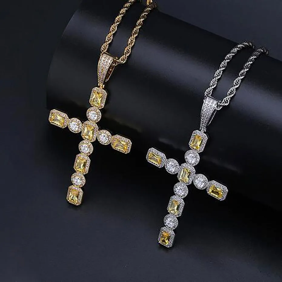 Limonade coupe ronde croix pendentif Bling Micro pavé cubique Zircon 1 rangée croix pendentif collier pour hommes femmes cadeaux 206x