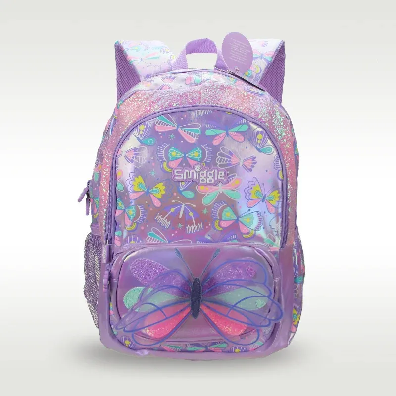 Australien original Smiggle cartable pour enfants femme mignon sac à dos de haute qualité papillon violet grand cartable 231225