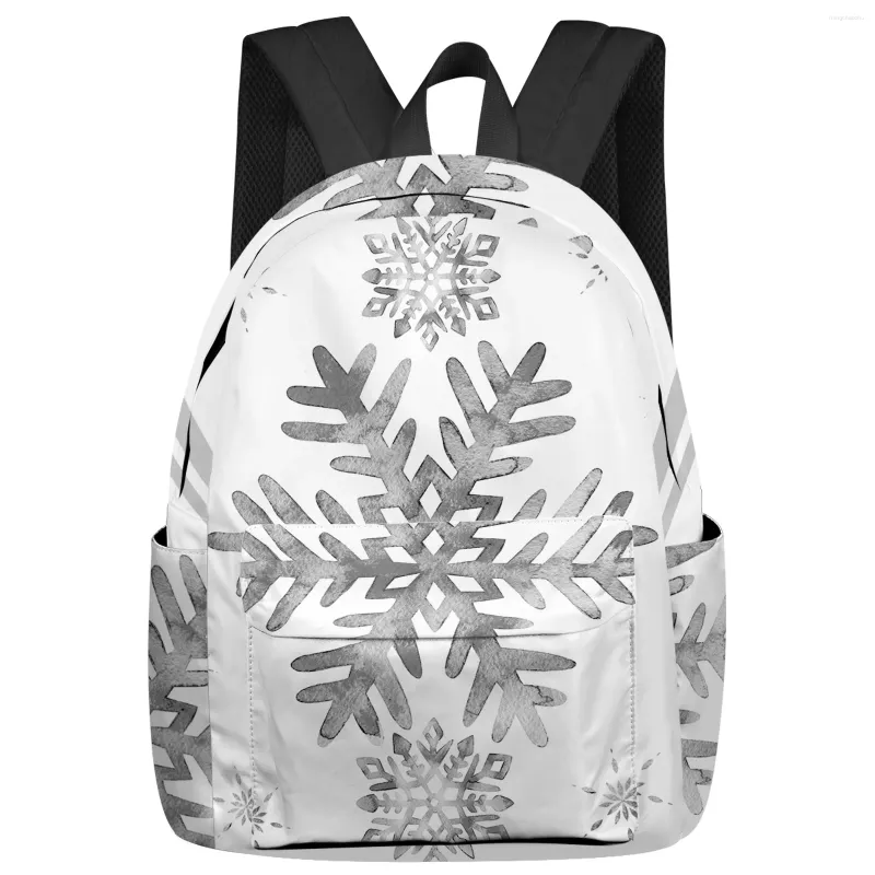 Rugzak Kerst aquarel sneeuwvlok grijs student schooltassen laptop op maat voor mannen vrouwen vrouwen reizen Mochila