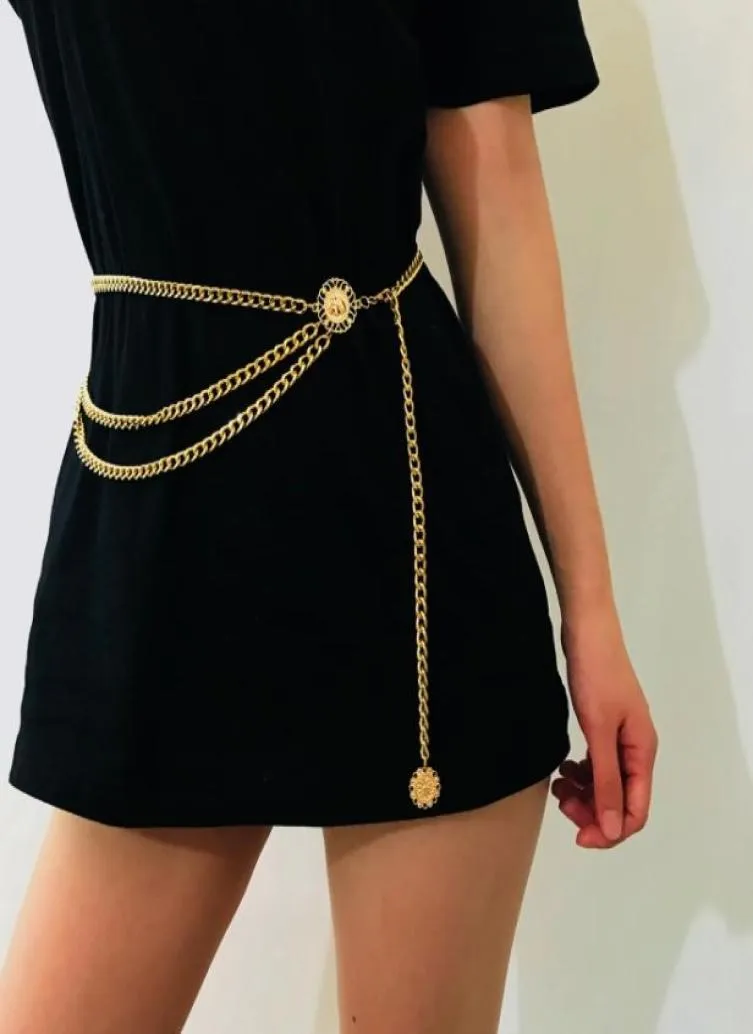 Vintage Layered Waist Hip Belt Girls Metal Belsts Classic Ladies Gold MetalBelt Women Sexy Chainlink6670025