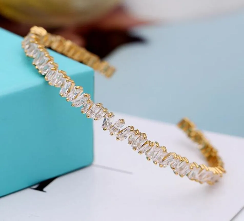 2021 Choucong Marque Mariage Bracelet Bijoux De Luxe 18K Or Blanc Remplissage T Princesse Coupe Topaze CZ Diamant Partie Ouvert Bracle4615105
