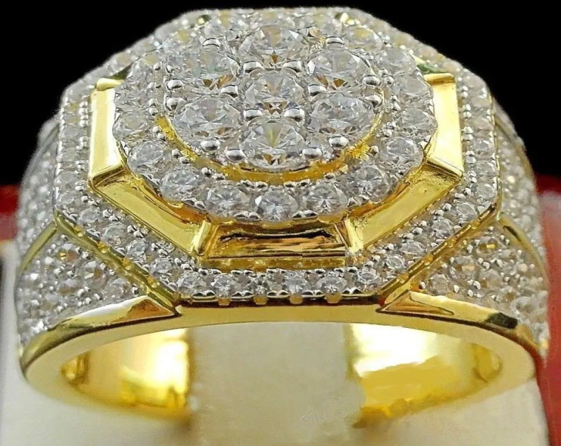 Selling Applicable Men Full Diamond Fashion Gold Ring Domineering Square Luxury Diamond Business Ring Whole15024788555746