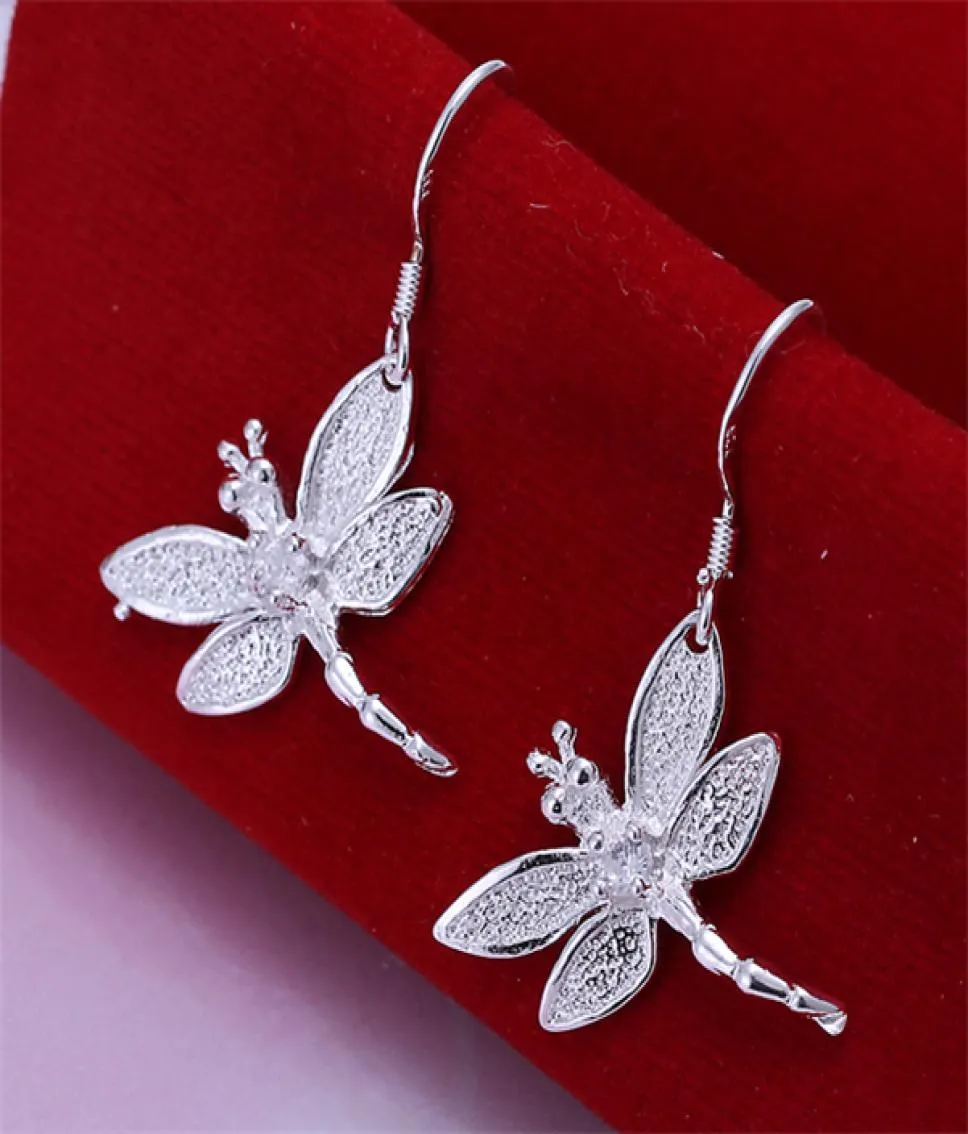 Women039S Sterling Silver Mettated Stone Dragonfly Charm Earrings GSSE009ファッション925シルバープレートイヤリングジュエリーギフト2720437