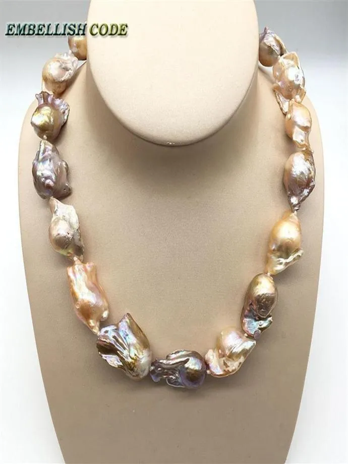 Large baroque pearl Irregular statement necklace tissue nucleated flameball peach purple mixed natural pearls popular jewelry 10201115248