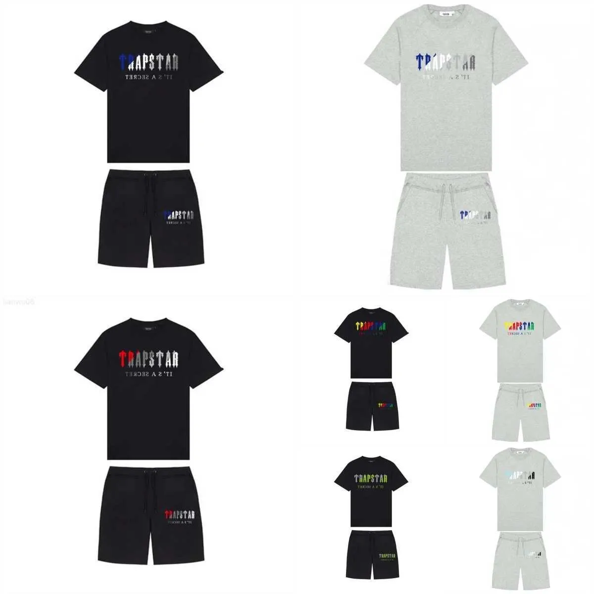 Men's T-Shirts 2023 New Summer TRAPSTAR Printed Cotton TShirt Men Beach Shorts Sets Streetwear Tracksuit Men's Sportswear ZL