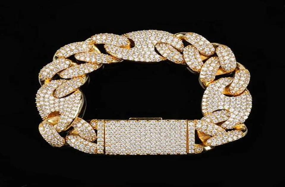 Bracelet en diamant à maillons ovales cubains glacés de 20 mm, bijoux en zircone cubique plaqué or blanc 14 carats, 7 pouces, 8 pouces, 9 pouces, chaîne à maillons cubains Mariner1333146