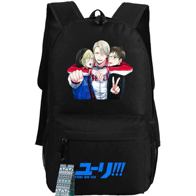 Yuri On Ice Rucksack Katsuki Tagesrucksack Nikiforov Schultasche Eiskunstlauf Rucksack mit Cartoon-Print Sportschultasche Outdoor-Tagesrucksack