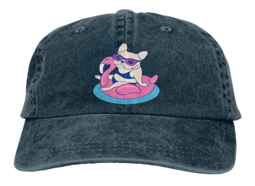 Flamingo Pool üzerinde Beretler Frenchie Yetişkin Denim Güneş Şapk Klasik Vintage Ayarlanabilir Beyzbol Cap2904530
