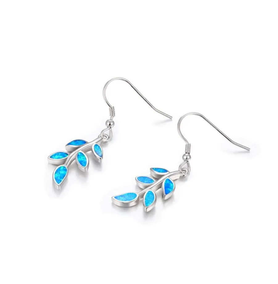 Dangle Kroonluchter 2021 Beknopte Stijl Mode Olijfblad 925 Sterling Zilver Blauw Synthetische Opaal Oorbellen Voor Vrouwen Gift Wholesal1621418