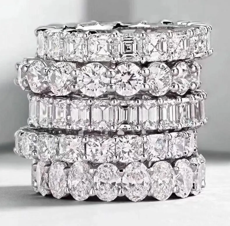 Luksusowy vintage mody biżuteria Reail 925 Srebrny srebrna księżniczka White Topaz CZ Diamond Eternity Women Wedding zaręczyny Rin8198714