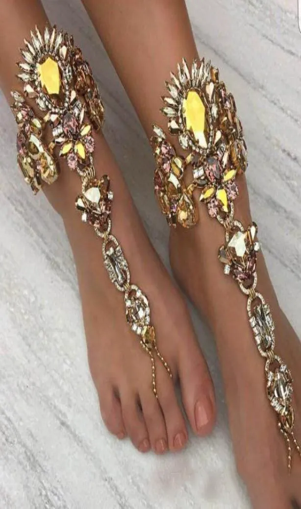 1 Pz Long Beach Vacanze estive Braccialetto alla caviglia Sandalo al piede Catena gamba sexy Femminile Boho Cavigliera di cristallo Dichiarazione Fabbrica di gioielli Wh1207018