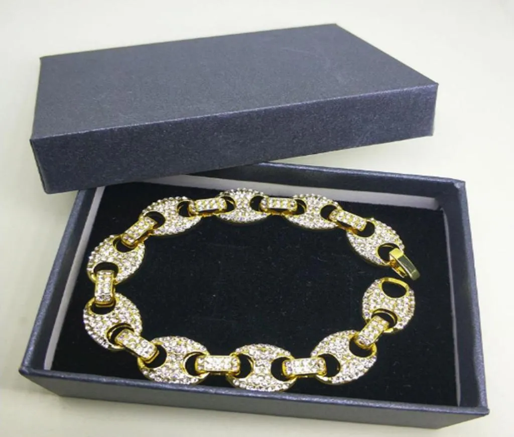 18K Real Gold Plated Marine Link CZ Bling Bling Bracelets 12mm 18CM Full CZ Sigle Row Link Chain Bracelet Men Women Hip hop Jewelr8550226