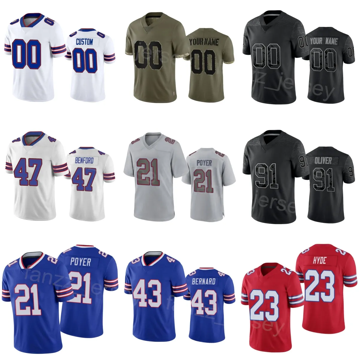 Equipe de futebol 23 Micah Hyde Jerseys Crianças Homem Mulher 28 Latavius Murray 91 Ed Oliver 47 Christian Benford 30 Dane Jackson 43 Terrel Bernard 21 Poyer 7 Taron Johnson