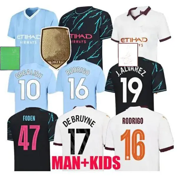 23 24 HAALAND SOCCER JERSEYS GREALISH STERLING MANS CITIES MAHREZ Fans club campeões DE BRUYNE FODEN 2023 2024 Football Tops Shirt Kids Kit Sets