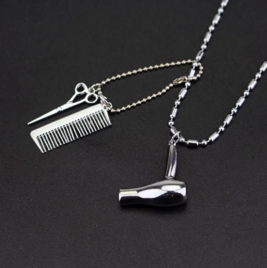RJ Ny Fashion Barber Hair Dresser Silver Halsband Hårtorkarcissorcomb Pendant Necklace Charm Collier Jewelry5130080