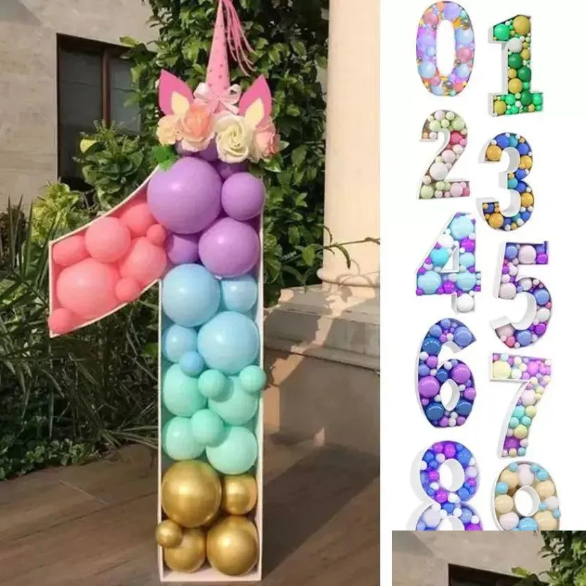 Party Decoration 73Cm Big Number Frame Stand Balloon Filling Box Diy Baby Shower Jungle Birthday Letter 1 2 3 Mosaic Anniversary New Otkll