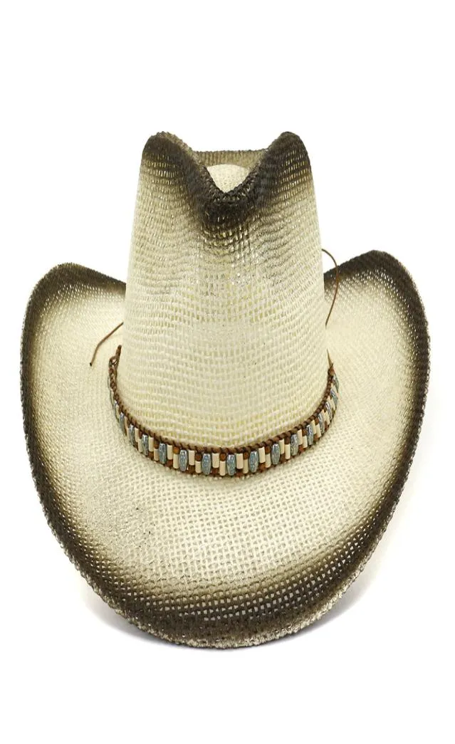 Chapeau de paille de Cowboy occidental peint à la bombe noir, chapeau d'été pour hommes et femmes, voyage en plein air, protection solaire à large bord, casquette de plage 2306552