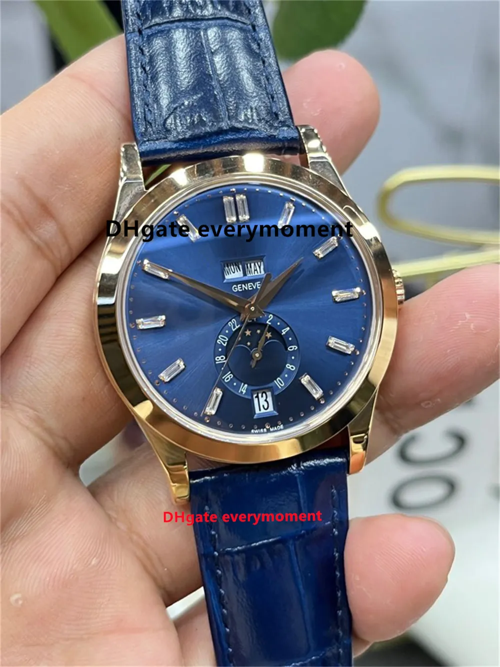 PF Factory Watch Super Quality Men's Watches 5396R 38,5mm Cal.324 Rörelse Automatisk mekanisk klocka Blue Dial Rubber Band Diving Lunar Phase Wristwatches