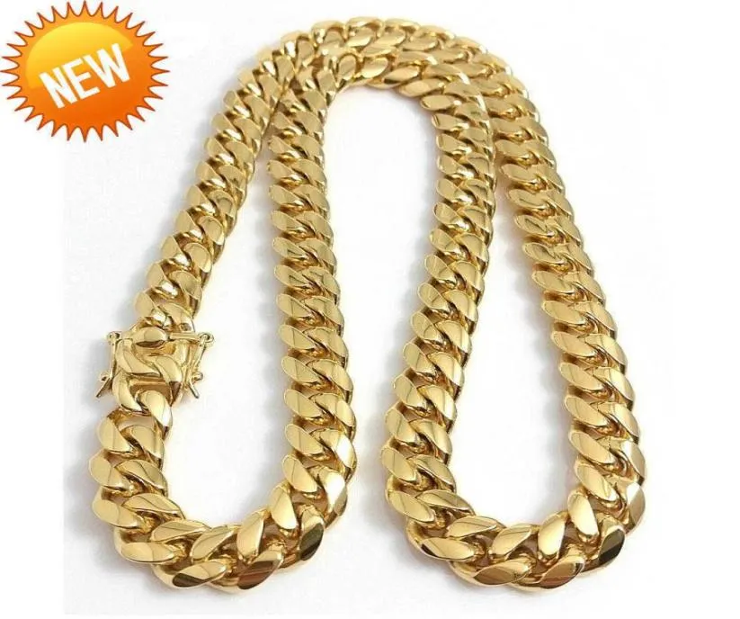 18k Gold Miami Cuban Link Chain Halsband Men Hip Hop Rostfritt stål smycken halsband3874460