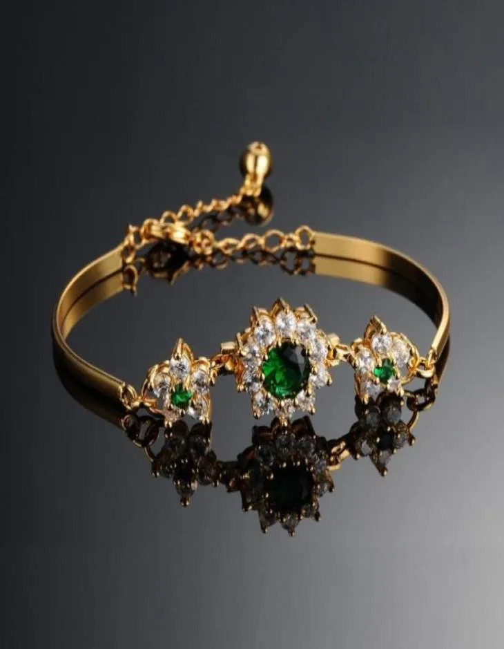 Fashion Tennis Bangle Bracelets Chains Gold Plated Shiny Flower Round Green Zircon Jewelry Bridal Wedding Designers Bracelet For W8459404
