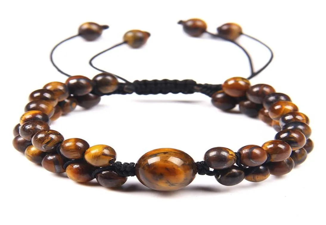 Beaded Strands Yellow Tiger Eye Men Bracelet Handmade Braided Double Gemstones Adjustable Chakra Healing Bracelets For Women Jewe3721300