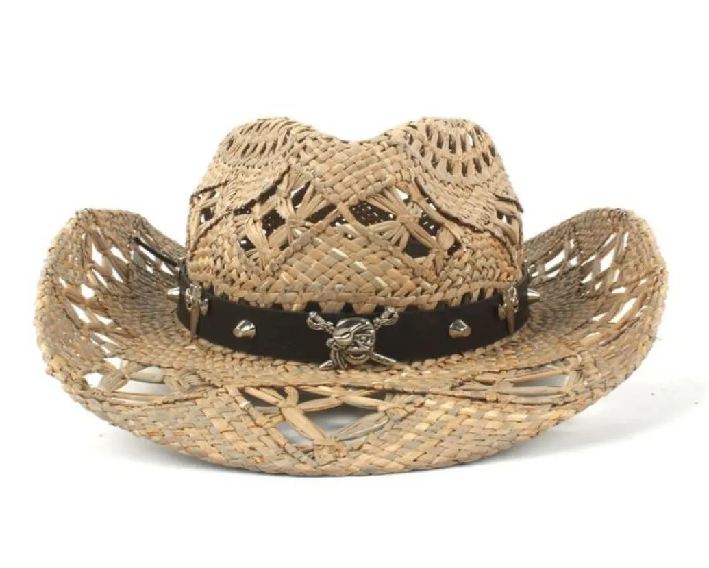 Cloches Womem Men Słomy Western Cowboy Cowgirl Hombre Sombrero Cap Handwork Weave Hatgard Hats Drop4634580