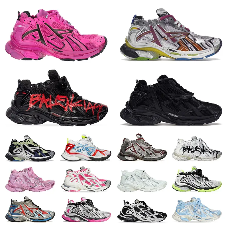 Роскошный бренд Track Runners 7 Мужские женские модельные туфли Все черные граффити Белый Серый Розовый Синий Зеленый Женские кроссовки Desginer Traniers Большой размер 46