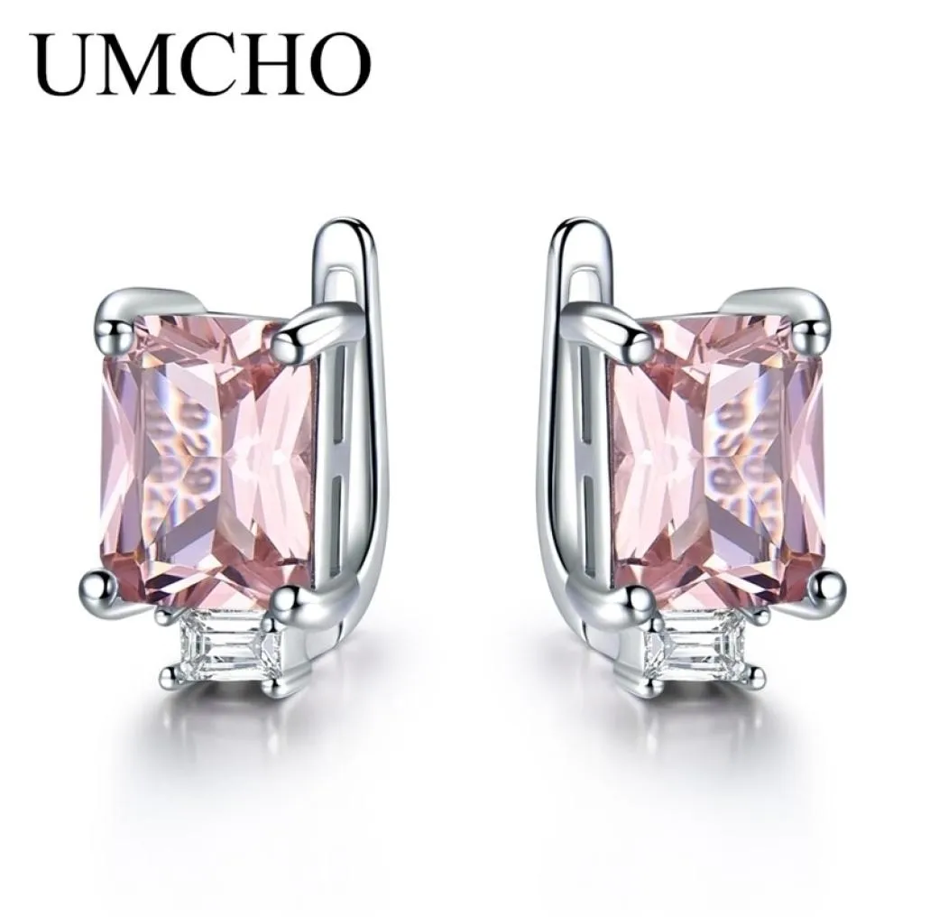 UMCHO solide 925 en argent Sterling boucles d'oreilles à pince pour les femmes Rose Morganite pierre précieuse de mariage fiançailles bijoux de mode cadeau 220219708763