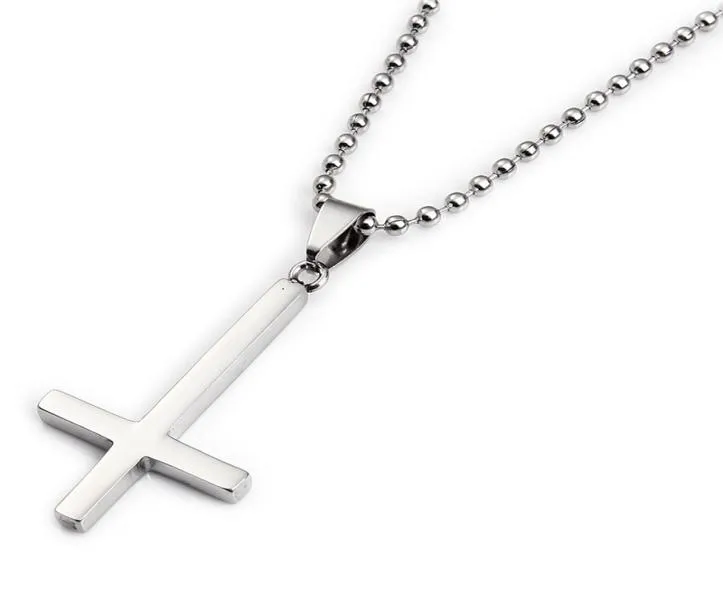 New Arrivals Religious Inverted Cross Charms Necklaces Stainless Steel Thin Beaded Chain Cross Pendant Necklaces God Jewelry3138446