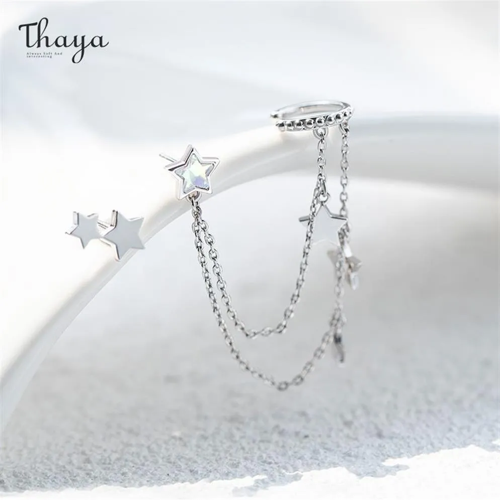 Thaya Silver Color Star Danghing Enring for Women with Chain Light Purple Crytals arocrings عالية الجودة مجوهرات راقية أنيقة 220214305d