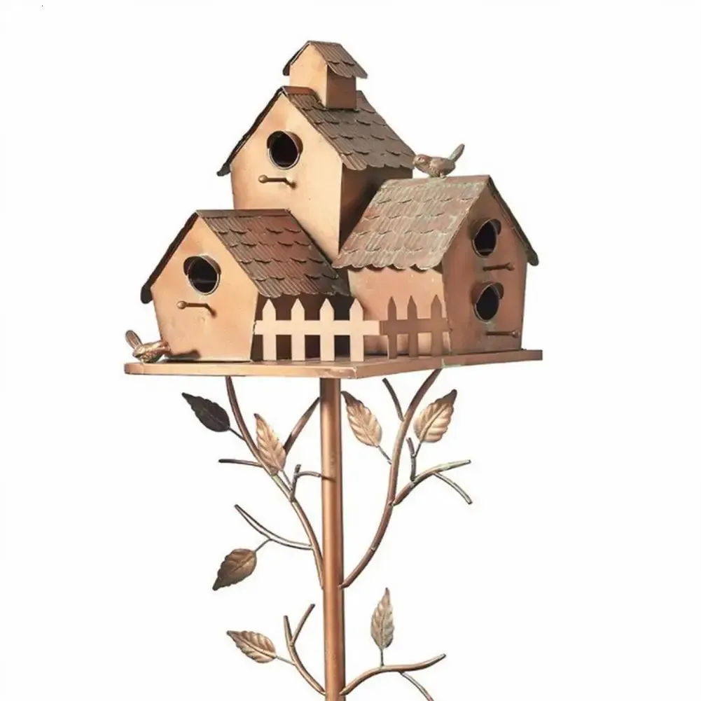 Ninho de pássaro de metal, casa de papagaio, suporte rústico, gaiola, jardim, pátio, arte em zigue-zague, decoração ao ar livre, suprimentos de presente 231225