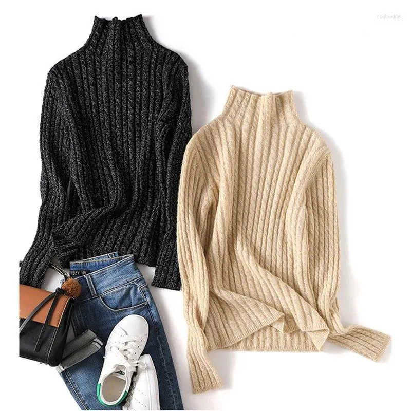 Women's Sweaters Pure Mountain Cashmere Sweater Semi-high Neck Pullover Bottoming In Autumn And Winter Thick Gold Wire Twist