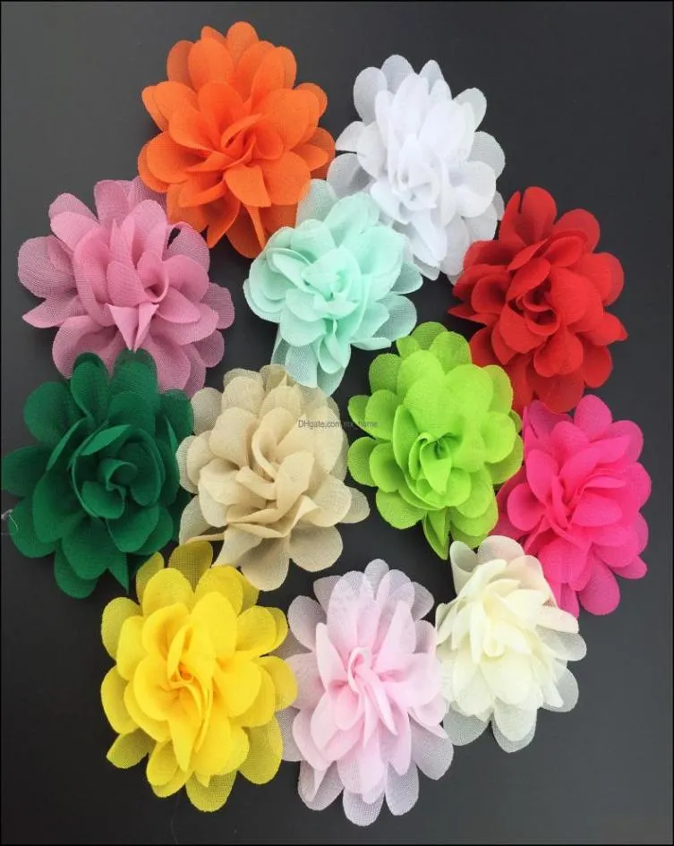2quot Mini 12 Solid Color Chiffon Fabric Rose Flower For Baby Hair Accessory Shoe Decorate 60PcsLot Drop Delivery 2021 Accessor7640053