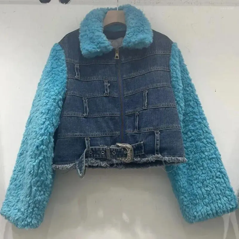 Kvinnors dikerockar 2023 Vinter mode lapptäcke denim förtjockad bomullsrock stilfull varm vadderad jacka kvinnlig outwear y4567