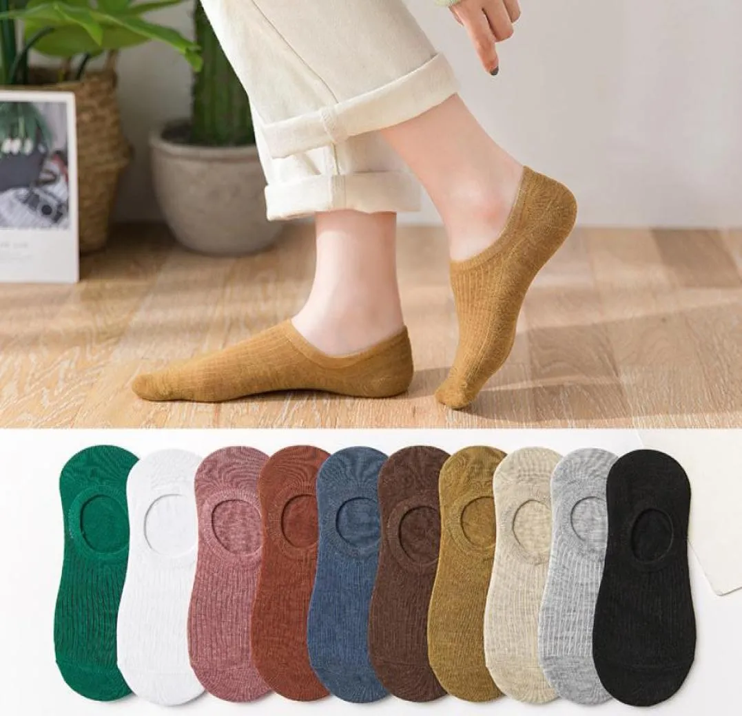 Mode printemps et été japonais chaussettes rayées silicone anti-dérapant invisible bateau femmes coton Multi Colors6459299