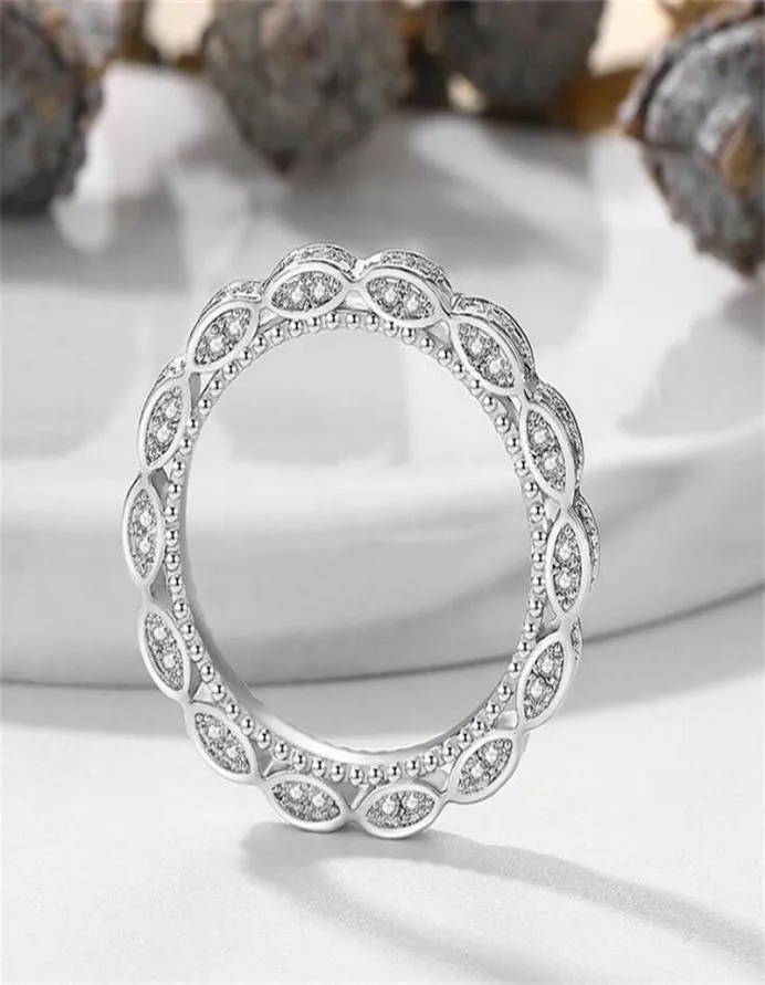 Винтажные модные ювелирные украшения в стиле барокко настоящий 925 серебряный серебро белый сапфир CZ Diamond Gemstones Женщины свадебное свадебное кольцо 2660182