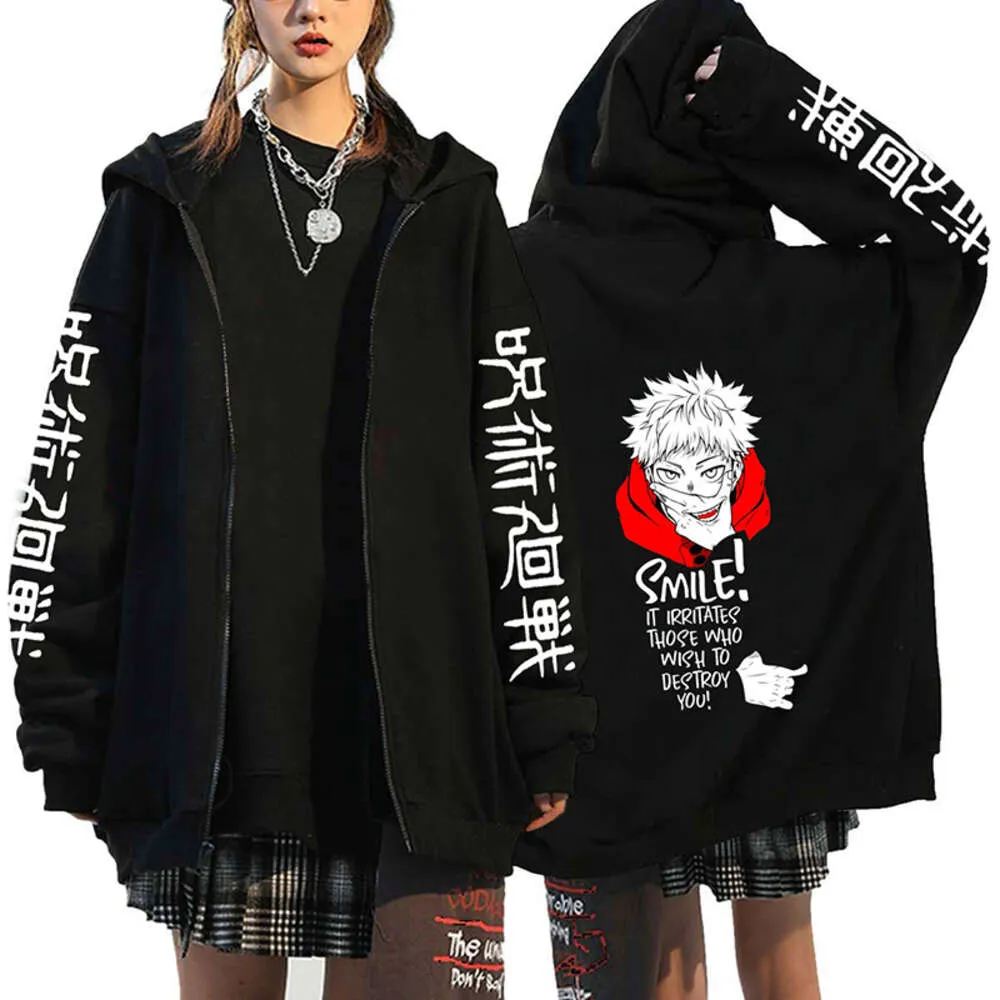 Hoodies Haruku Ryomen Sukuna Płaszcz Graphic Płaszcz Streetwear Kurtka chłodne czarne kurtki jujutsu kaisen ubrania